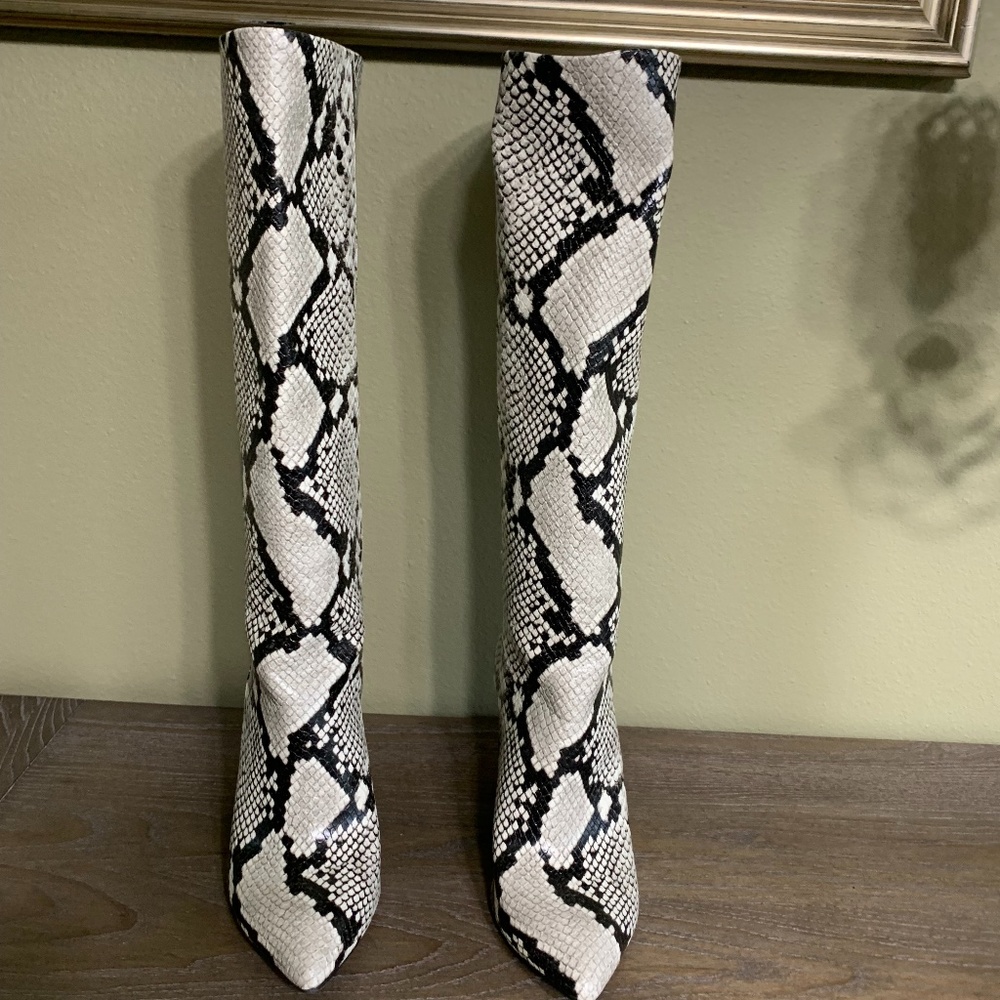 INC International Concepts Black and White Snake Print Boots